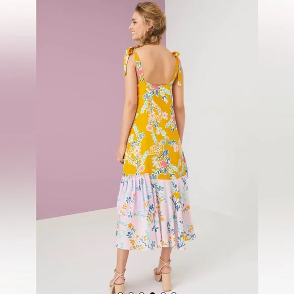 NWT Alivia The Lilly Fantasy Floral Sunshine slip midi tie shoulder summer dress - Picture 4 of 15